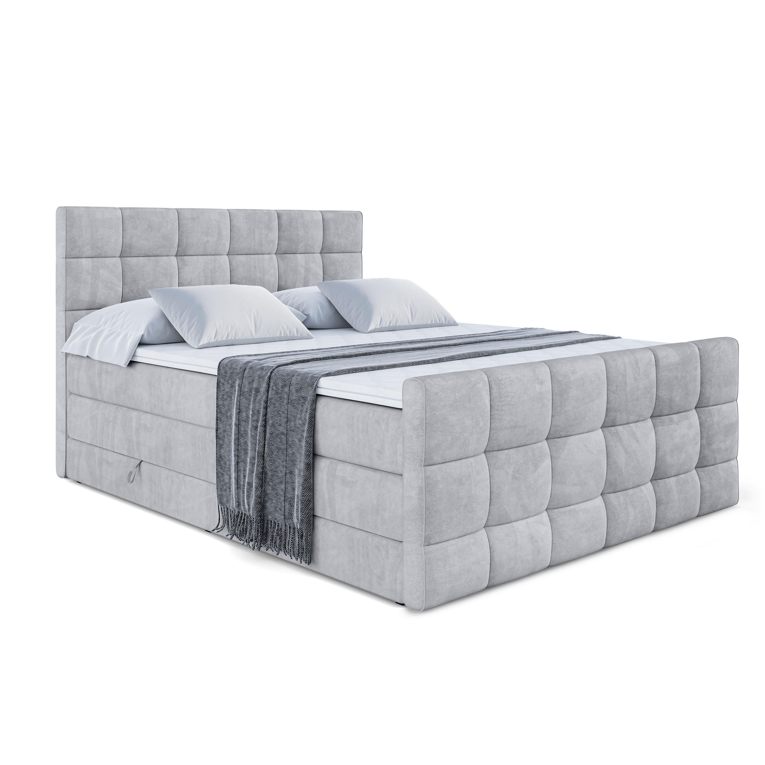 BOXSPRINGBETT APO-Z KING - 200 x 200 - H3/H4 - Hellgrau - Grau, Holzwerkstoff (200/200cm) - ALTDECOR