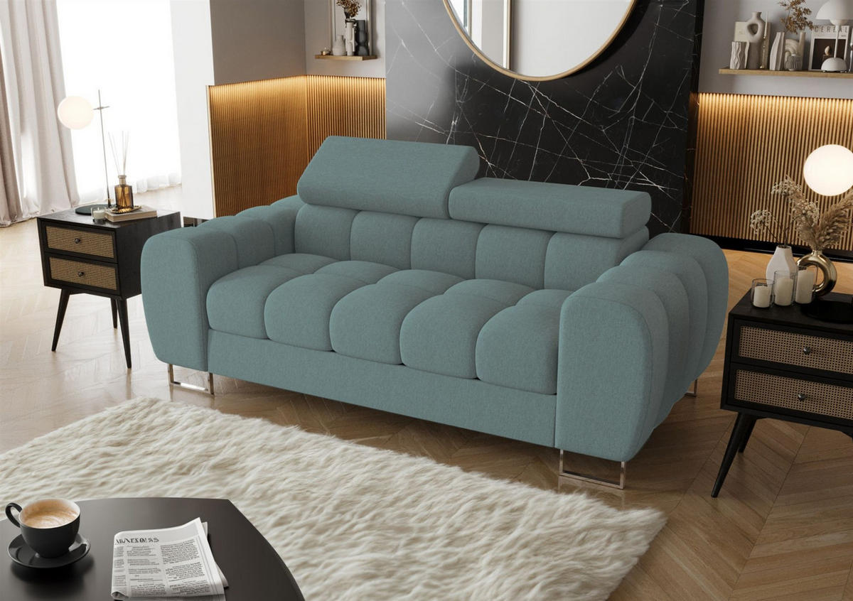 SOFA 2-sitzer Bastien In Stoff Gemma - Blau, Holzwerkstoff/Textil (195/95/97cm) - Fun Möbel