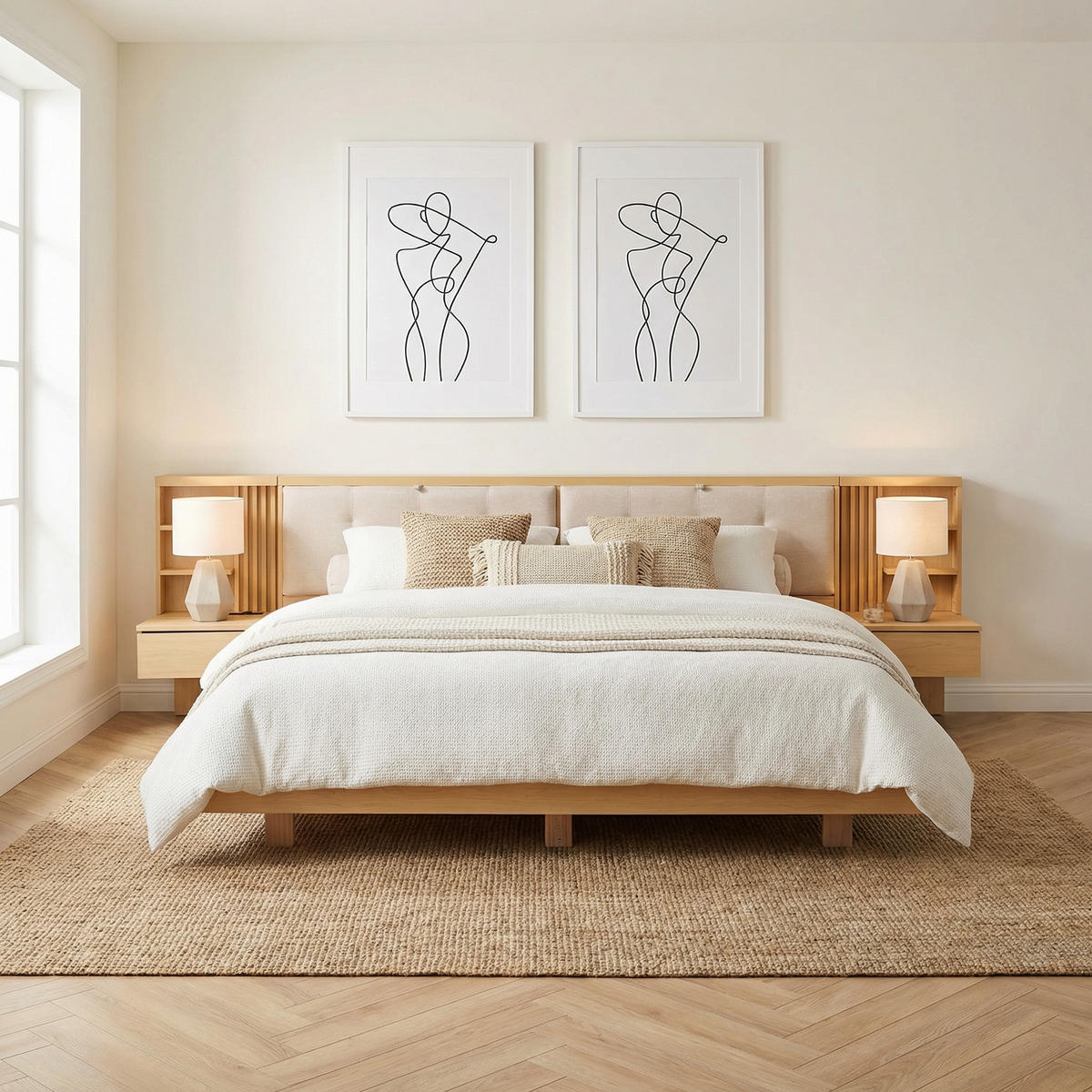 BETT 180/200 cm in Natur mit Stauraum, USB und Steckdose - Naturfarben, Holz/Holzwerkstoff (180/200cm) - WISHDOR