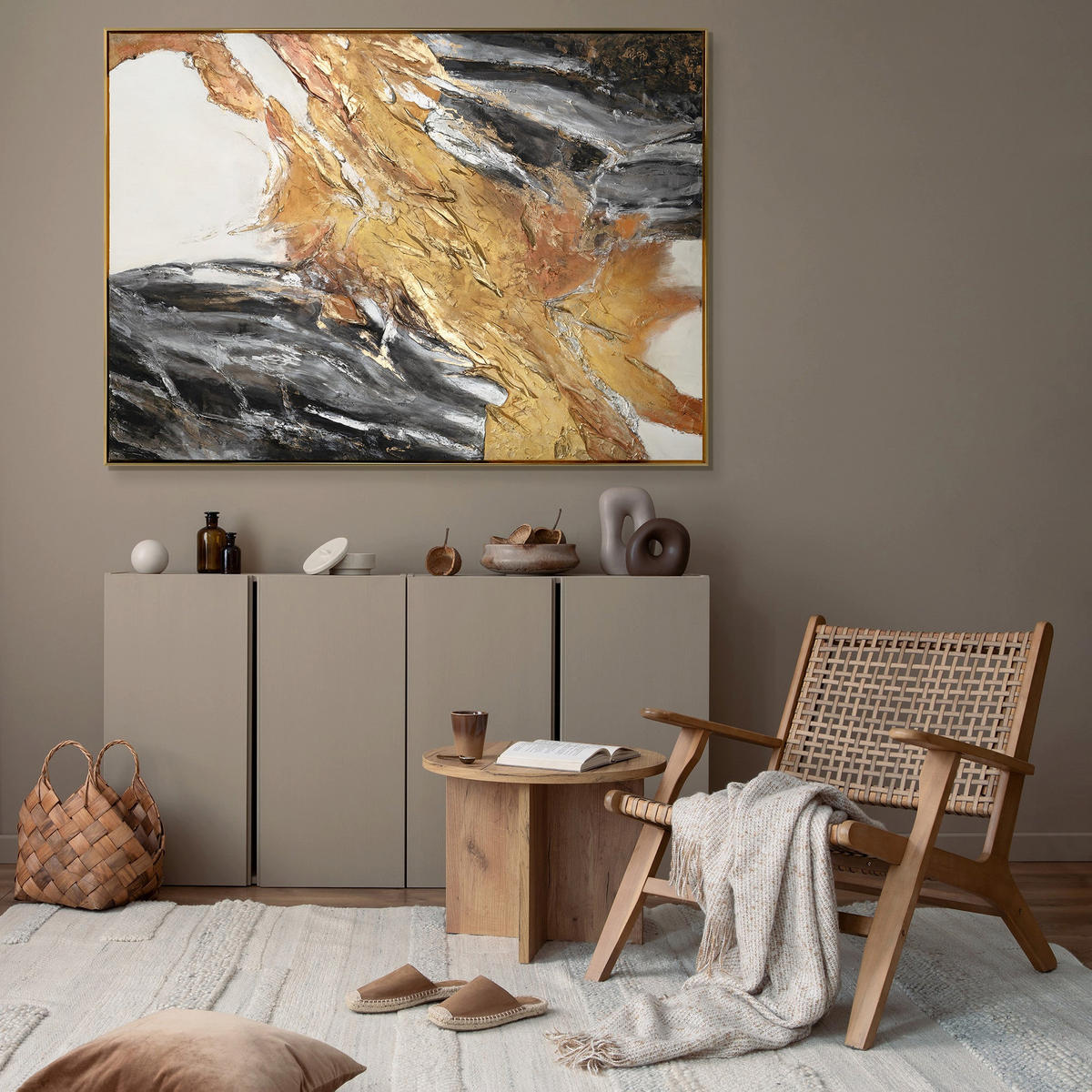 GEMÄLDE Goldene Symphonie II Schattenfugenrahmen Gold 180x120 cm - Goldfarben, Holz (180/120cm) - YS-art gallery