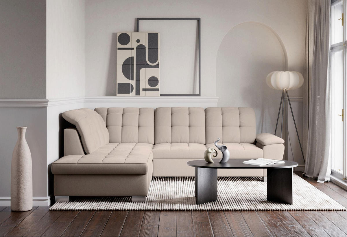 ECKSOFA Jamaal Beige linksseitig - Beige/Schwarz, Textil (258/212cm) - Selsey