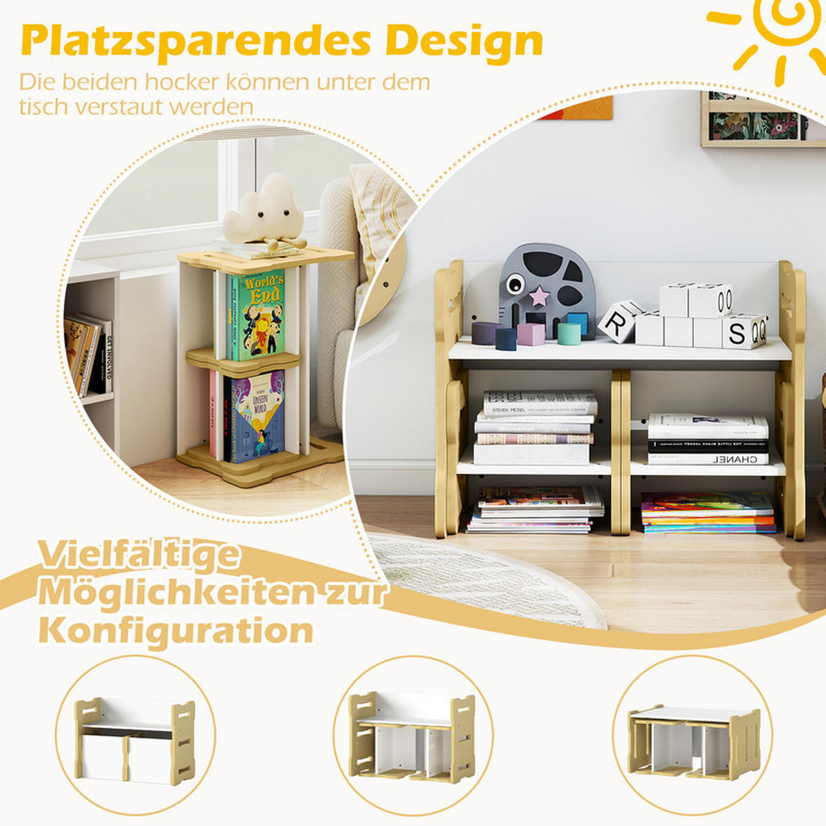 KINDERTISCH mit 2 Stühlen natur(3-tlg) - Naturfarben, Holzwerkstoff (68/52/39cm) - COSTWAY