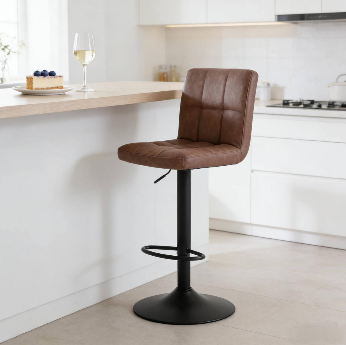 BARHOCKER mit Rückenlehne und Armlehnen, 360° drehbar, höhenverstellbar, dunkelbraun - Dunkelbraun, Metall (44/114/38cm) - MIVRAY
