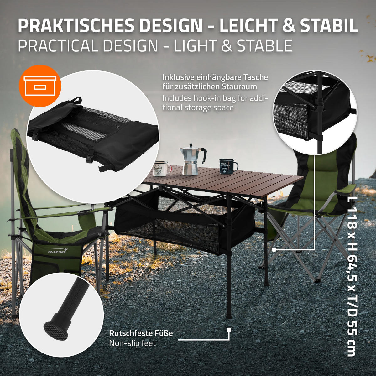 CAMPINGTISCH Braun - Braun, Metall (118/55/64.5cm) - Hauki