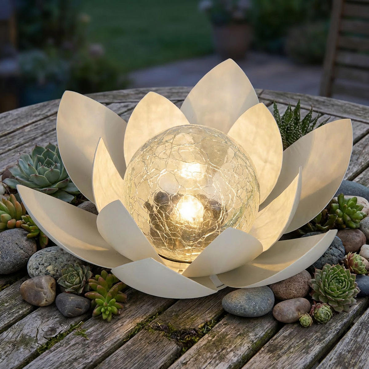 2X SOLARLEUCHTE Lotusblume Kunststoff Weiß LED 27,6 cm - Weiß, Glas (27.6/27.6/12cm)