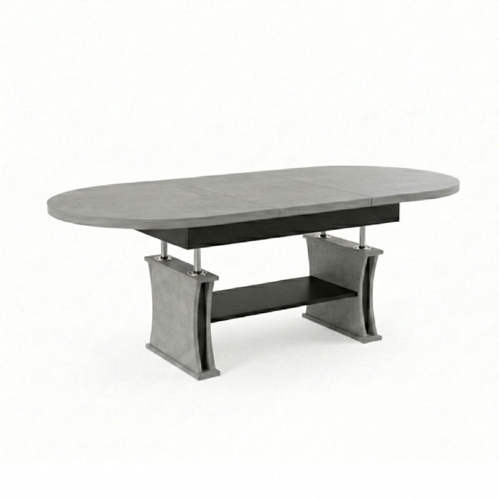 COUCHTISCH oval ausziehbar höhenverstellbar Ablage 130/80/60 cm - Hellgrau/Schwarz, Holzwerkstoff (80/130/60cm) - designimpex