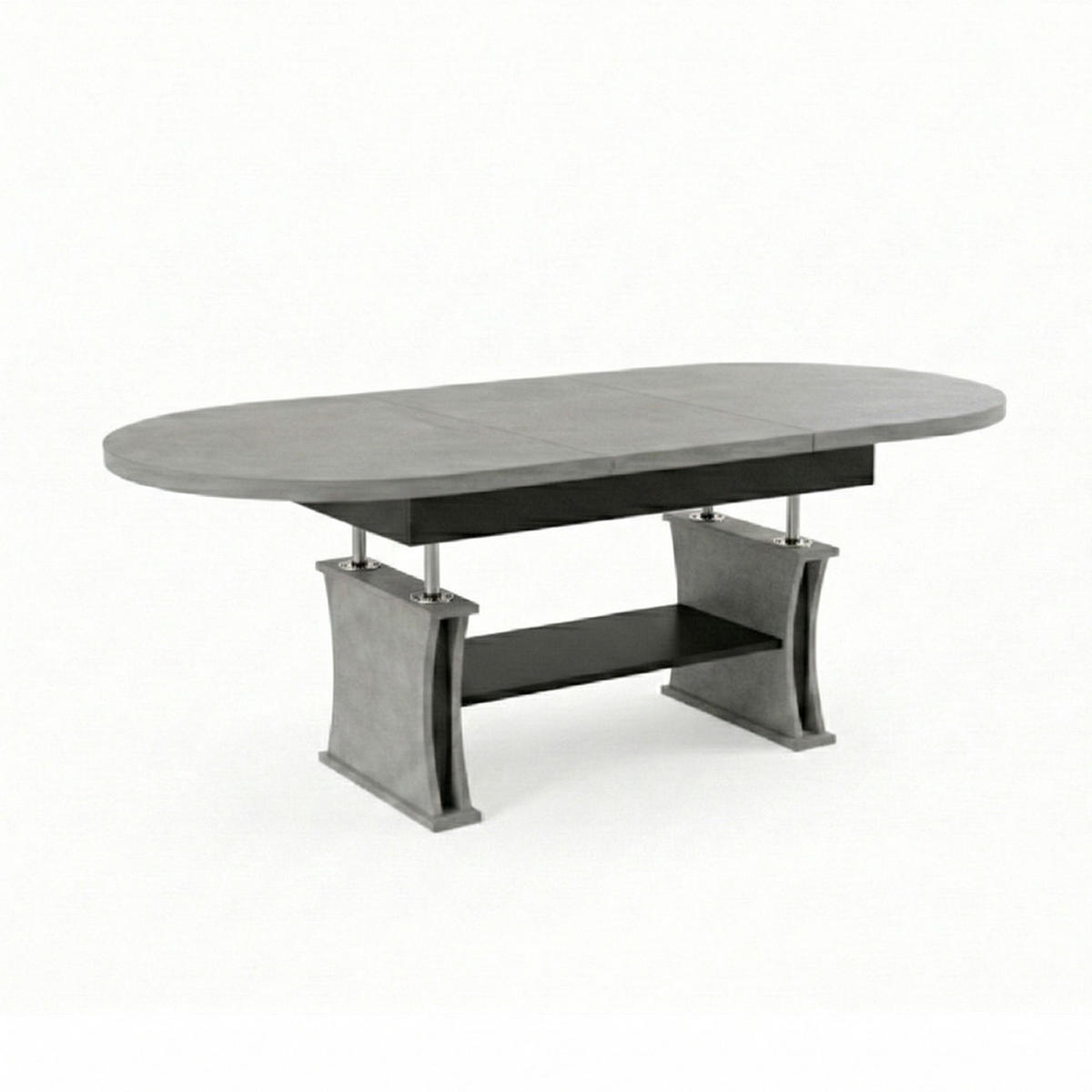 COUCHTISCH oval ausziehbar höhenverstellbar Ablage 130/80/60 cm - Hellgrau/Schwarz, Holzwerkstoff (80/130/60cm) - designimpex