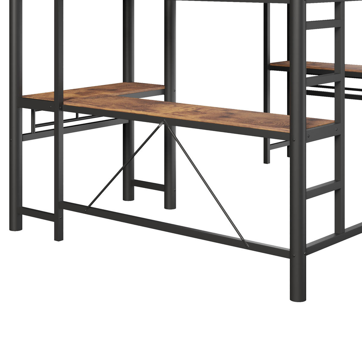 HOCHBETT aus Metall und MDF 90x200 cm Schwarz mit Schreibtisch und hoher Absturzsicherung - Schwarz, Holzwerkstoff (90/200cm) - Modfu