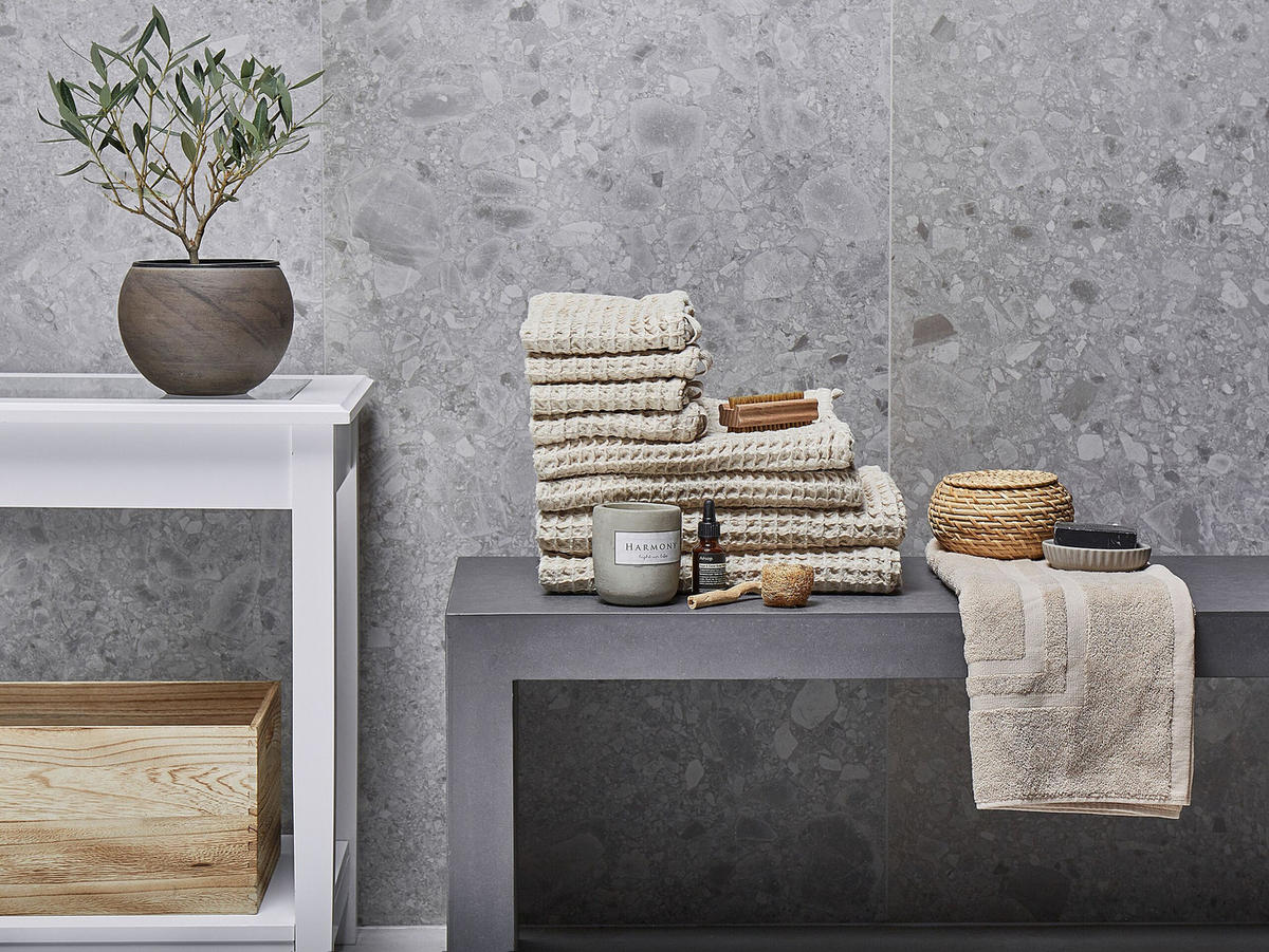 BADEHANDTUCH 9-teilig Beige Areora - Beige, Textil (140/70cm) - Beliani