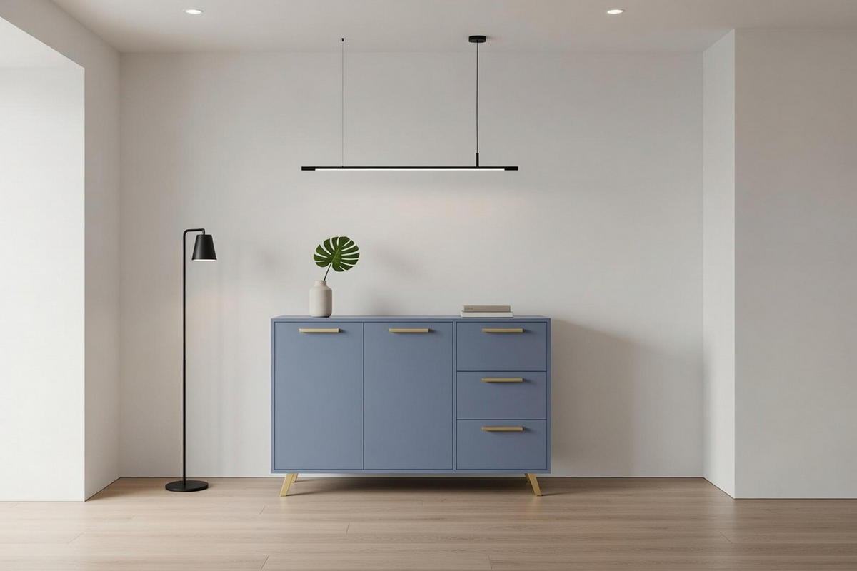 KOMMODE Nancy mit 3 Schubladen und 2 Türen, Sideboard in Farbe: Blau, Schrank in Größe: 140 x 86 x 41 cm - Blau, Holzwerkstoff (140/86/41cm) - Agmat-Furniture