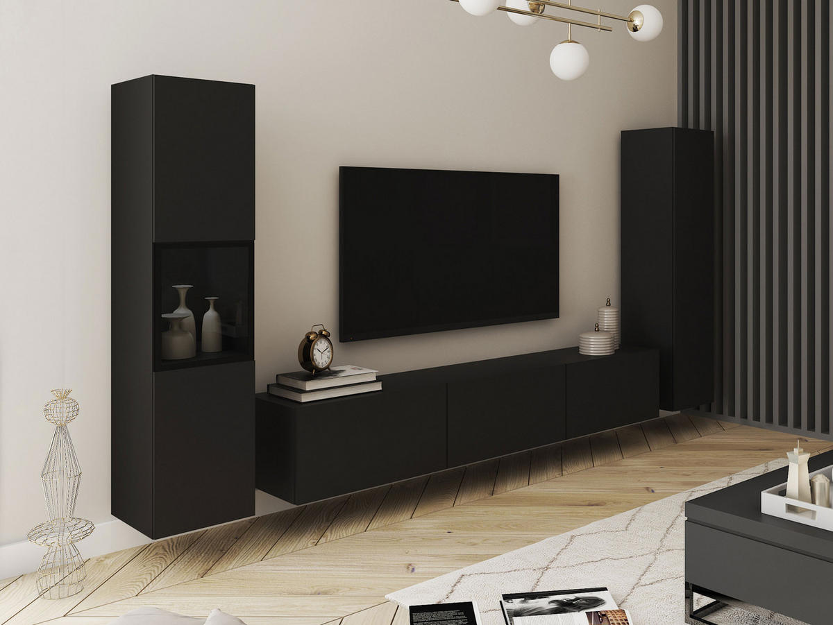 WOHNWAND Berlin III - Alufarben/Graphitfarben, Holzwerkstoff/Kunststoff (180/30/33cm) - MIRJAN24