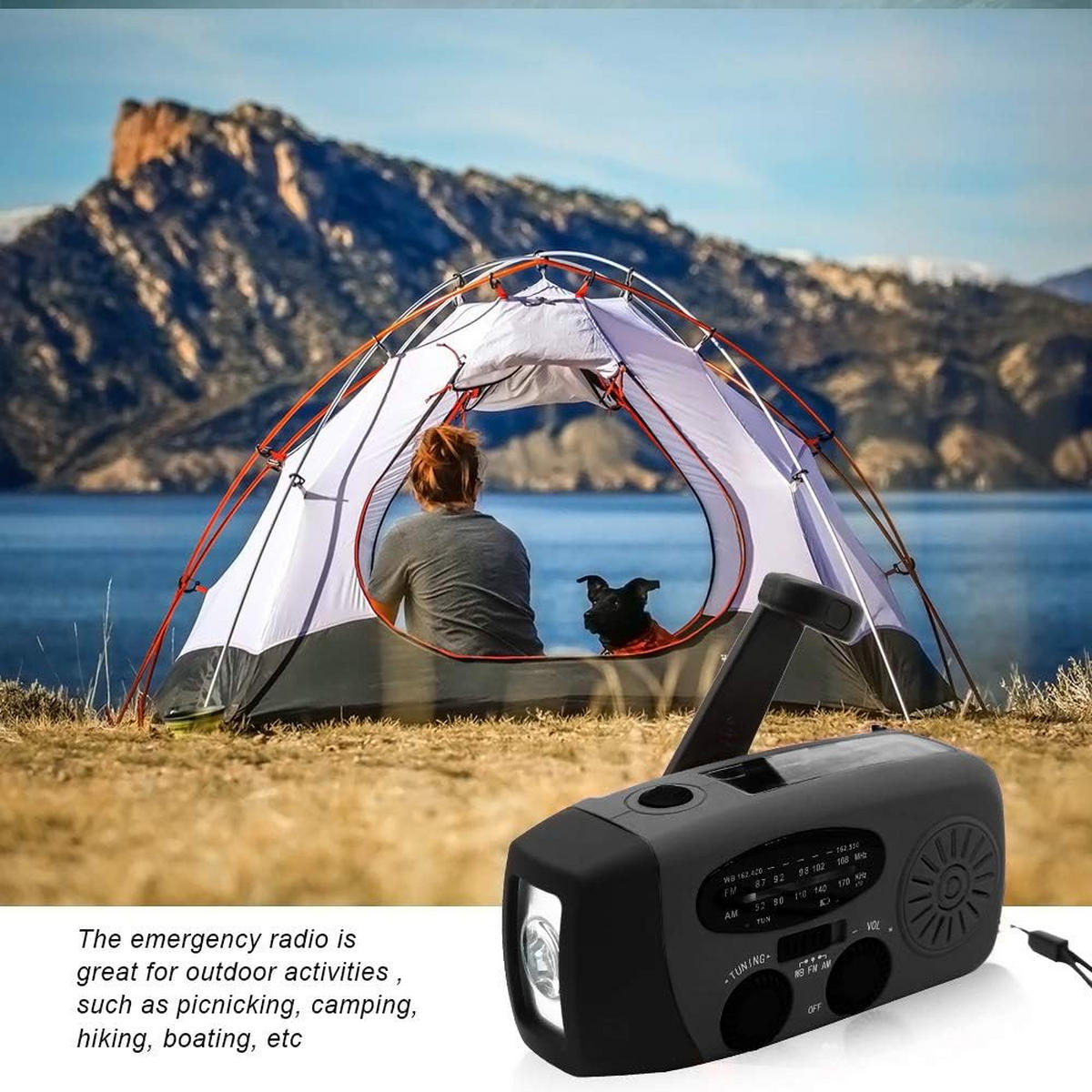 RADIO – NOAA AM/FM – Handkurbel-Generator / LED-Taschenlampe / 2000-mAh-Powerbank – Schwarz - Schwarz, Kunststoff (12.8/4/6.5cm) - DCA