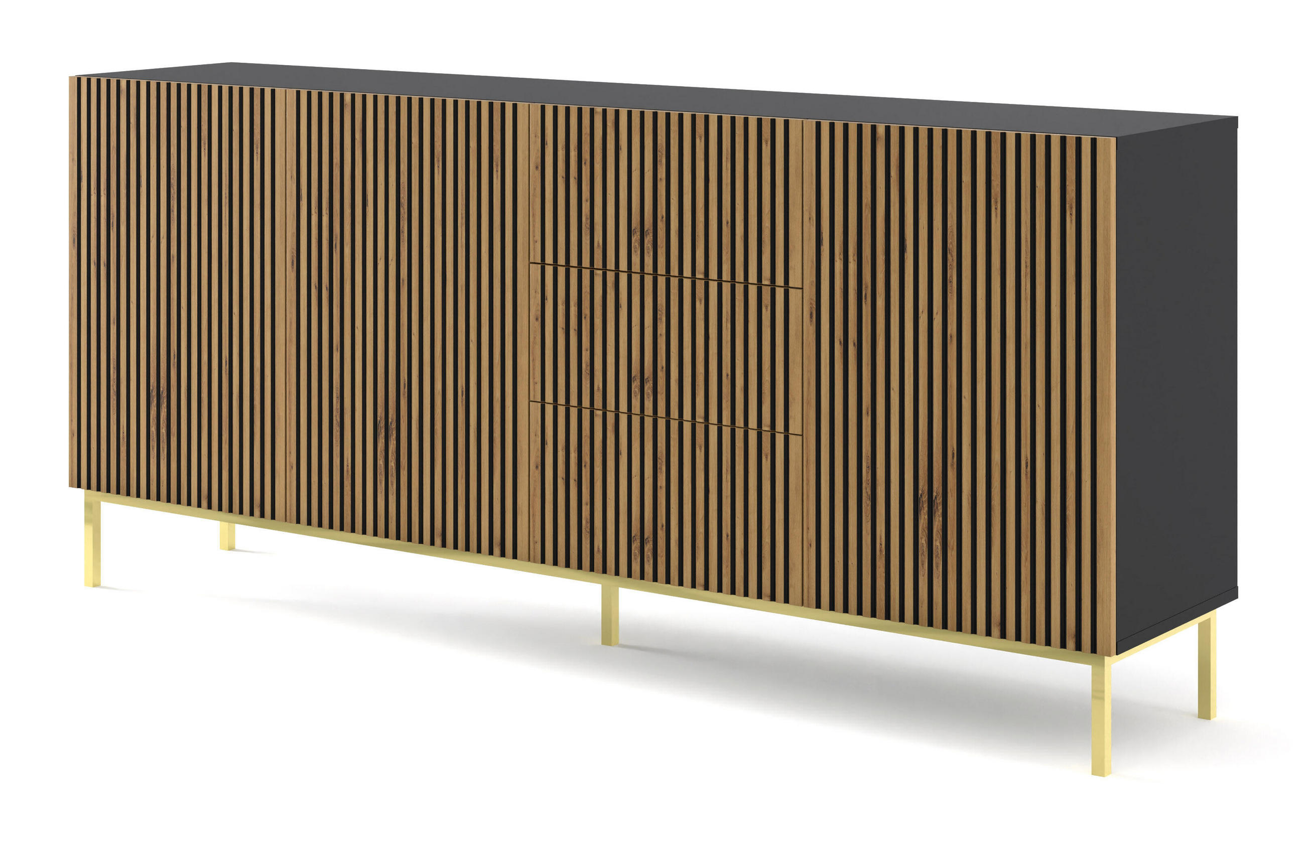 SIDEBOARD SCHWARZ - Beige/Goldfarben, Holzwerkstoff (200/87/42cm) - FURNLUX