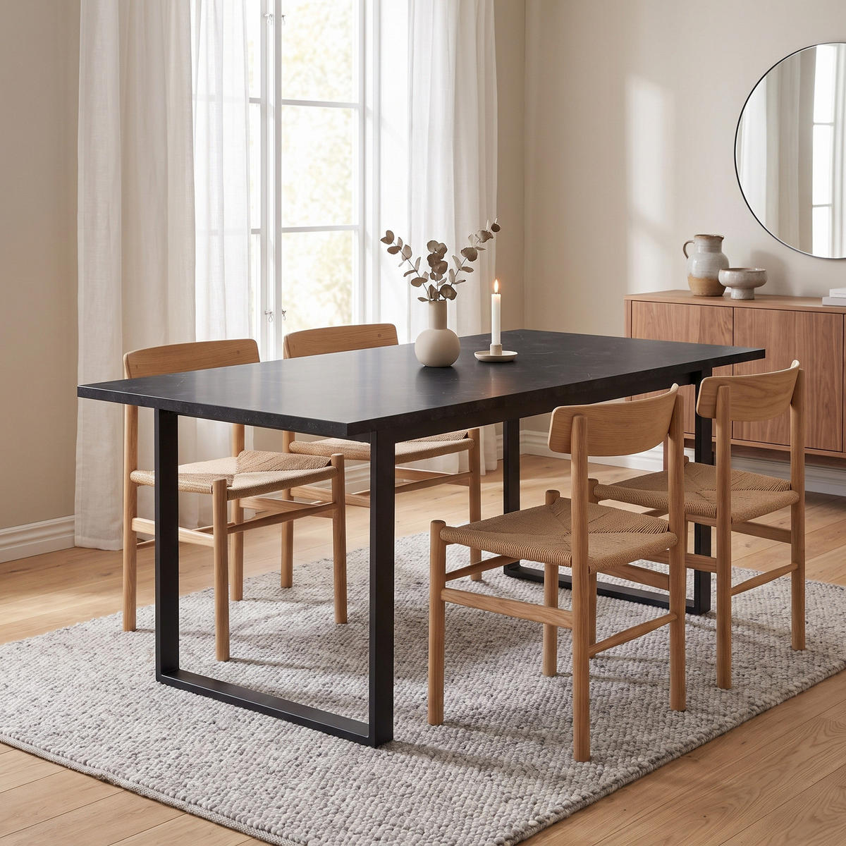 ESSTISCH Amble, Schwarz / Marmoroptik, MDF / Metall, 160/90/74 cm - Schwarz, Holzwerkstoff/Metall (90/160/74cm) - ebuy24