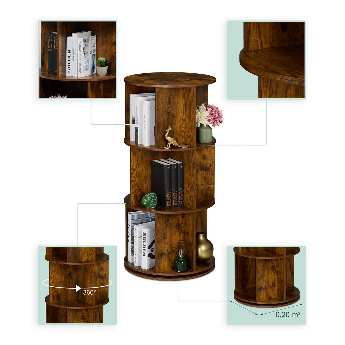 BÜCHERREGAL - Braun, Holzwerkstoff/Metall (50/104/50cm) - Relaxdays