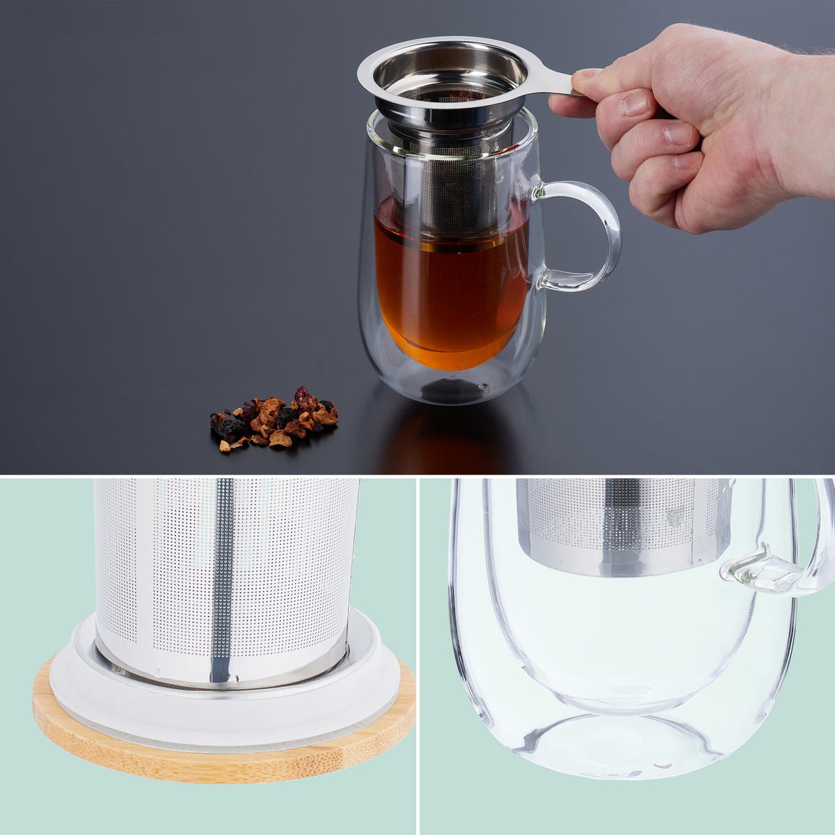 TEEGLAS - Multicolor, Glas/Holz (0.43L) - Relaxdays