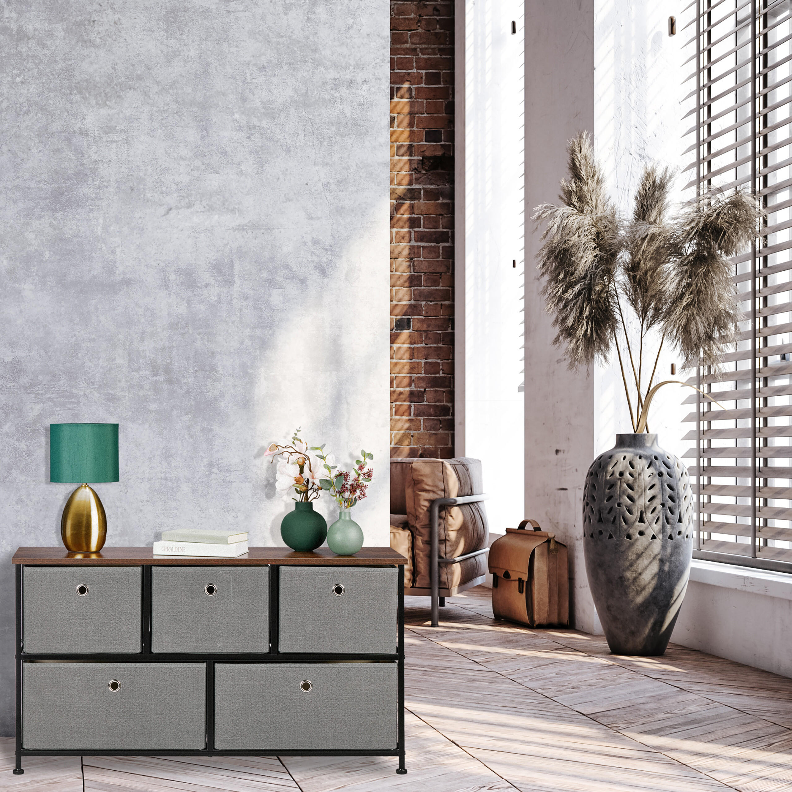 Thumbnail - Relaxdays Kommode, Mehrfarbig, Textil, Metall, Holzwerkstoff, 5 Schubladen, 100x54.5x30 cm, Wohnzimmer, Kommoden & Sideb...