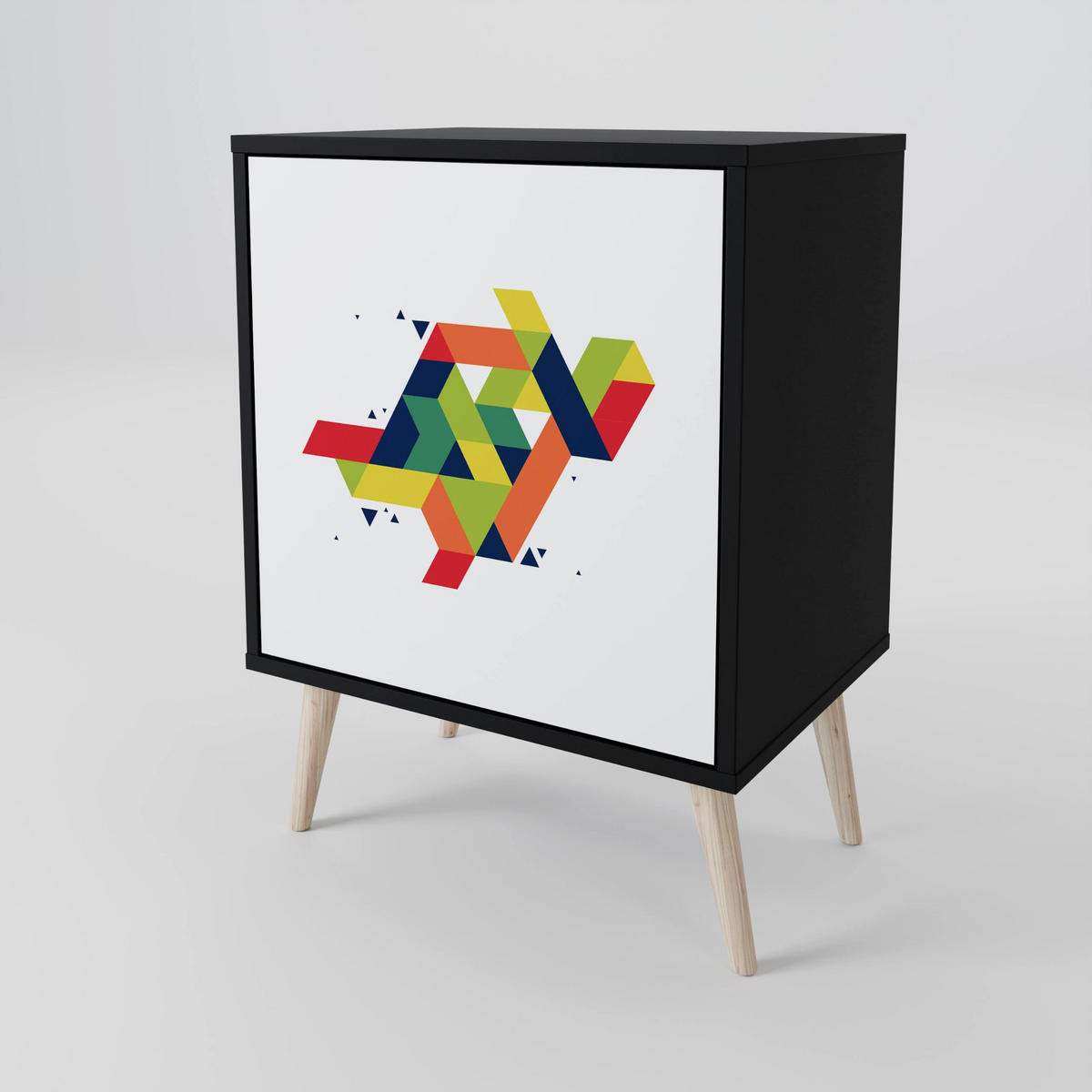 SIDEBOARD FUTURE SIGN, Schwarz, 57,5x42x75,5 cm, Goldfarbene Metallfüße - Goldfarben/Multicolor, Holzwerkstoff/Metall (57.5/75.5/42cm) - SpaceRebels