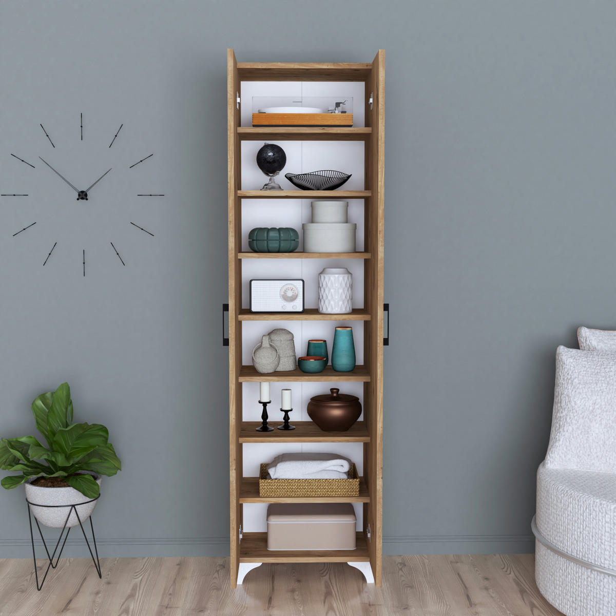 MEHRZWECKSCHRANK Strömsund - Eichefarben, Holzwerkstoff (48.5/177.5/32cm) - [en.casa]