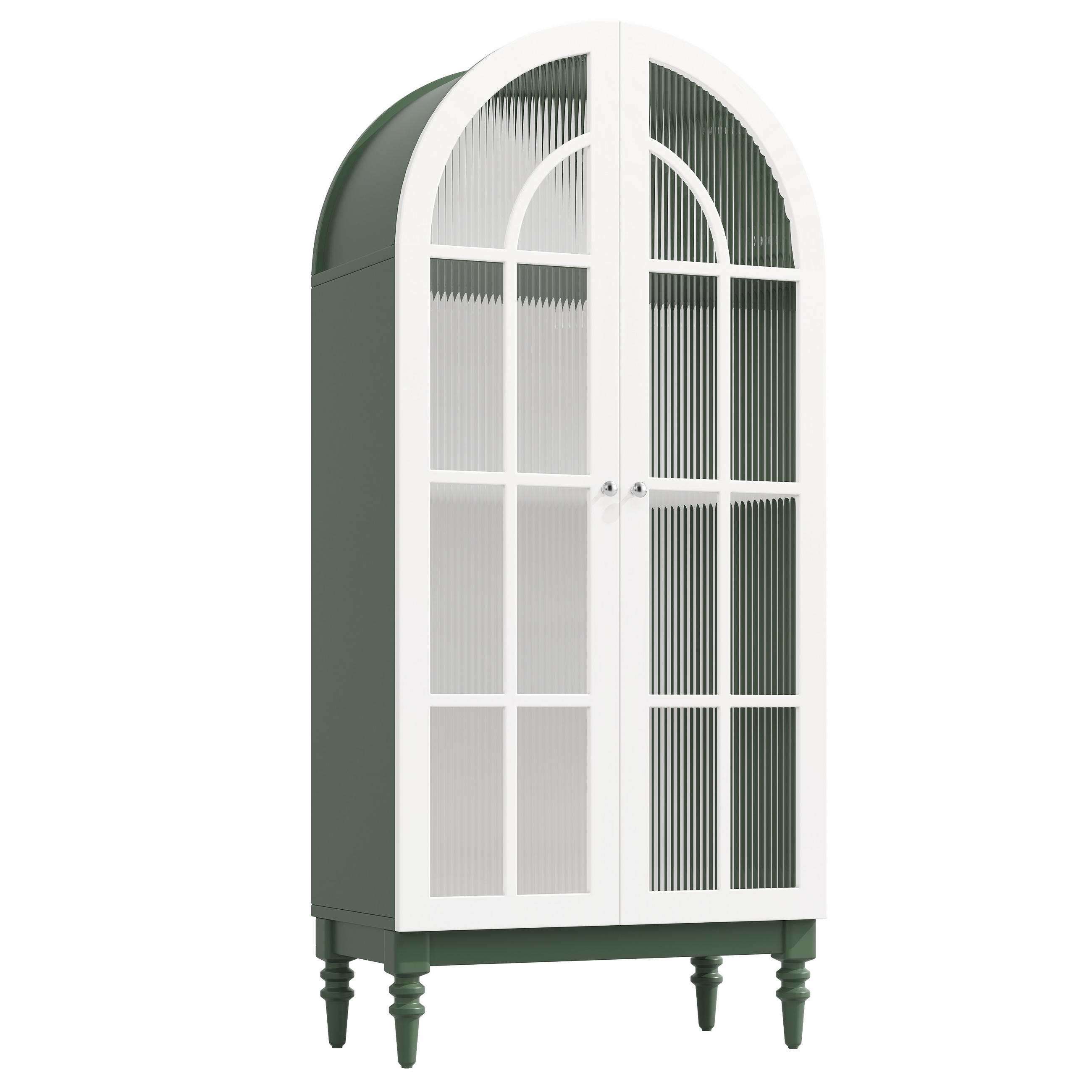 VITRINE DE-38420 76/38/165 cm mit Riffelglas-Doppeltüren Dunkelgrün - Grün, Holzwerkstoff (76/165/38.5cm) - ComfortXL