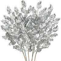 KUNSTZWEIG 6-teiliges Set Glitzernde Eichenblätter 58 cm Silber - Silberfarben, Kunststoff (58.4cm)