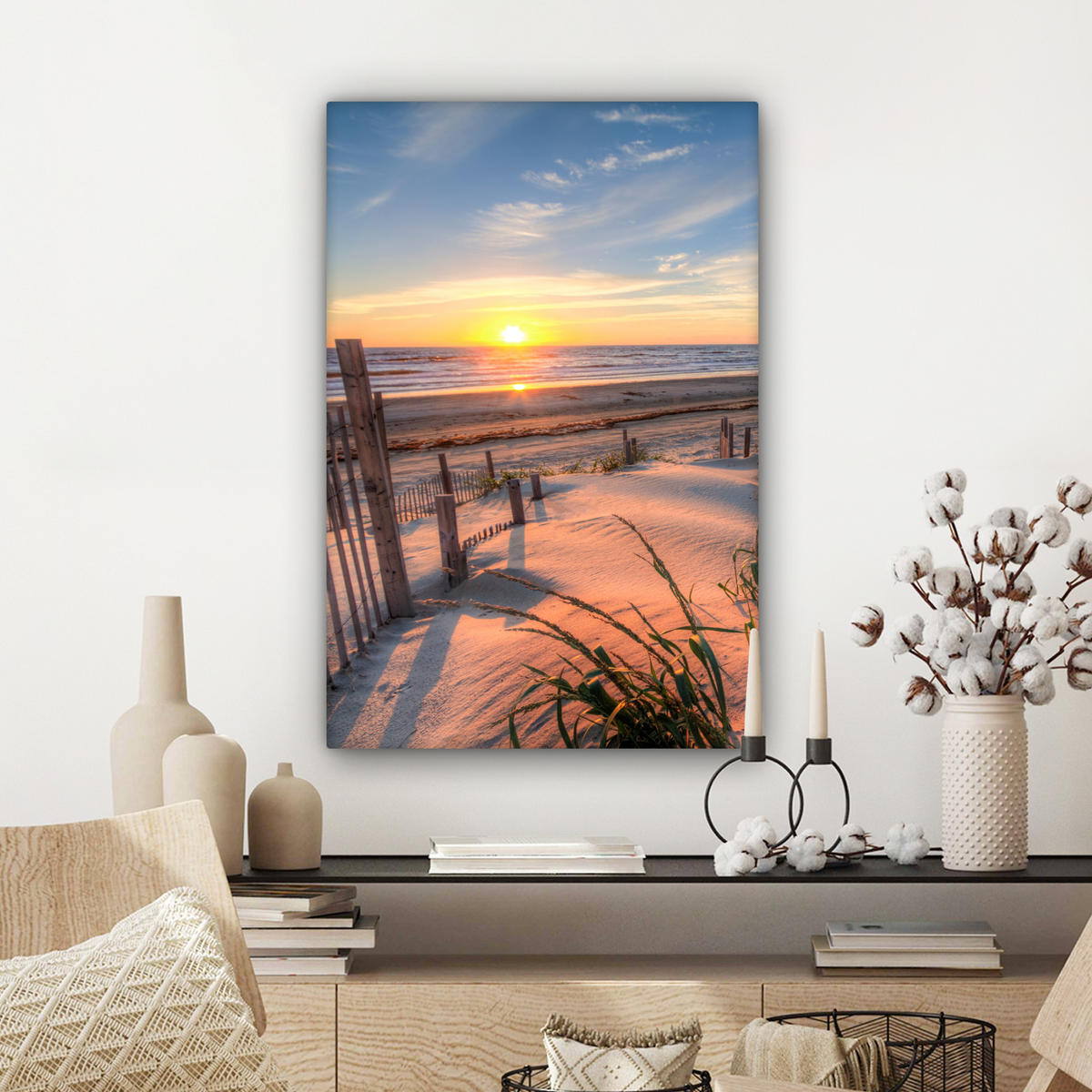 LEINWANDBILD Strand - Meer - Düne - Sonnenuntergang - Landschaft 40x60 cm - Beige, Textil (40/60cm) - MuchoWow