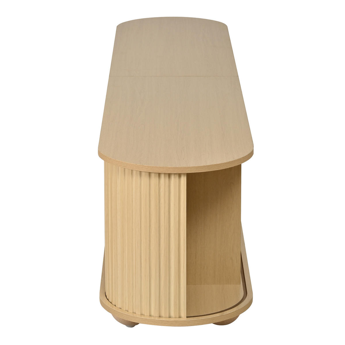 TV-LOWBOARD Rund Rillenoptik Schiebetüren Retro Kugelfüße - Naturfarben, Holzwerkstoff (180/45/35cm) - FLIEKS
