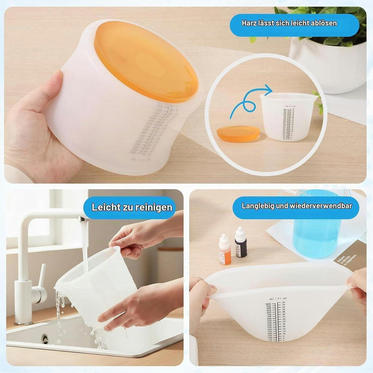 MESSBECHER 1L Silikon mit Skala - Weiß, Kunststoff (1L)