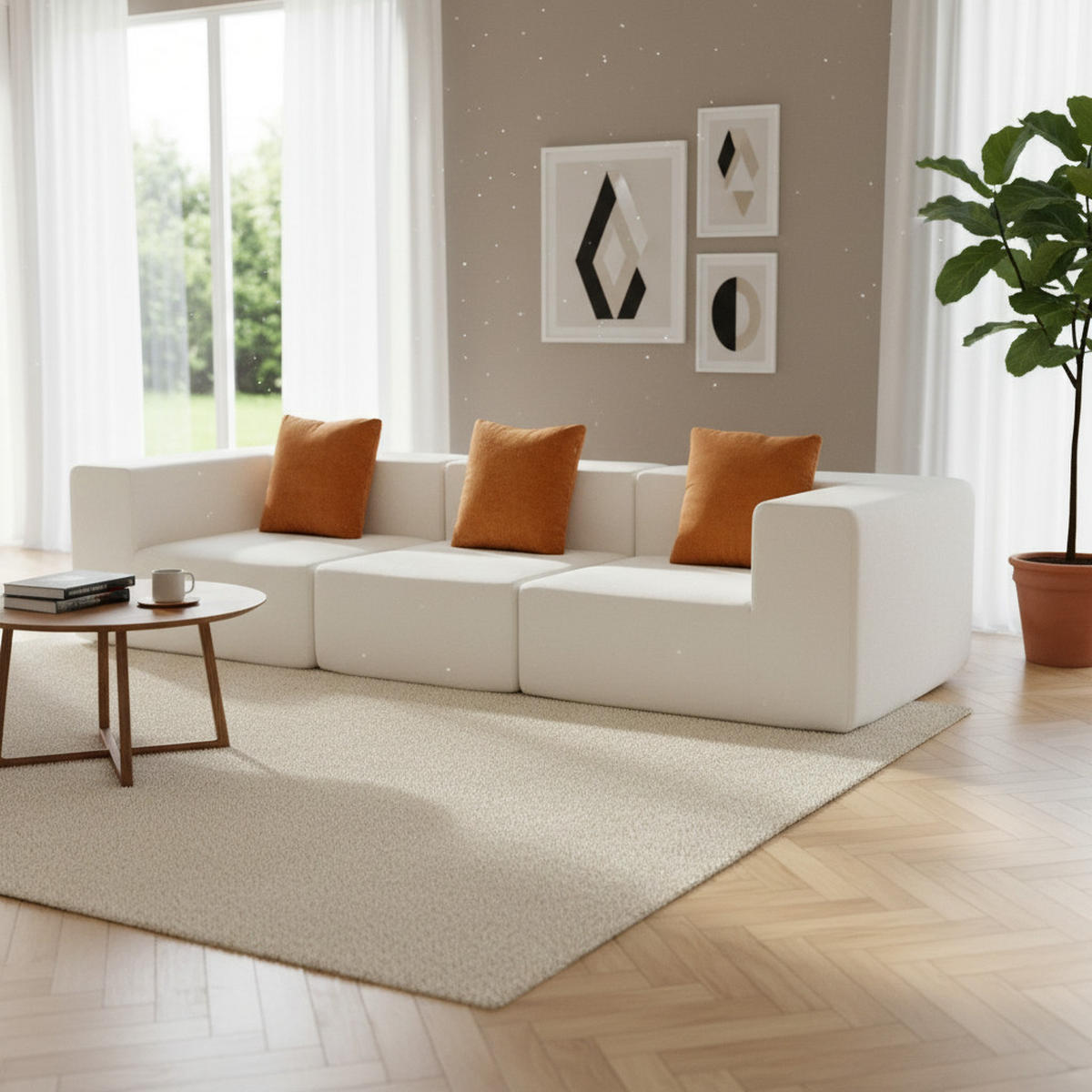 SOFA Pure - Weiß Orange - Weiß, Textil (300/62/100cm) - COCO Living