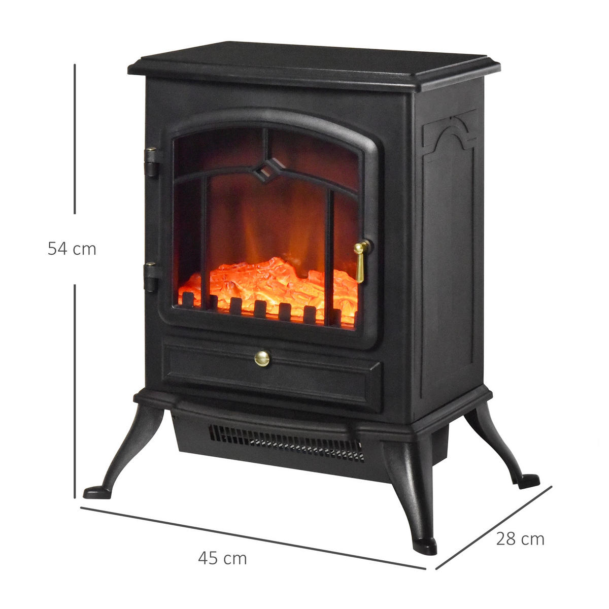 ELEKTROKAMIN Kaminofen Flammeneffekt Überhitzungs-Schutz Schwarz 45x28x54 cm - Schwarz, Metall (28/54/45cm) - HOMCOM