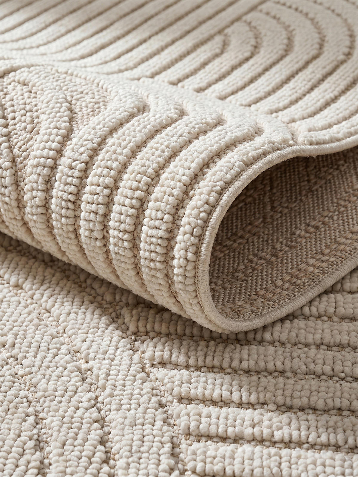 TEPPICH Flachgewebe LANGAU in Creme, mit geometrischen Bögen, 240 x 340 cm - Beige, Textil (340/240cm) - KADIMA DESIGN