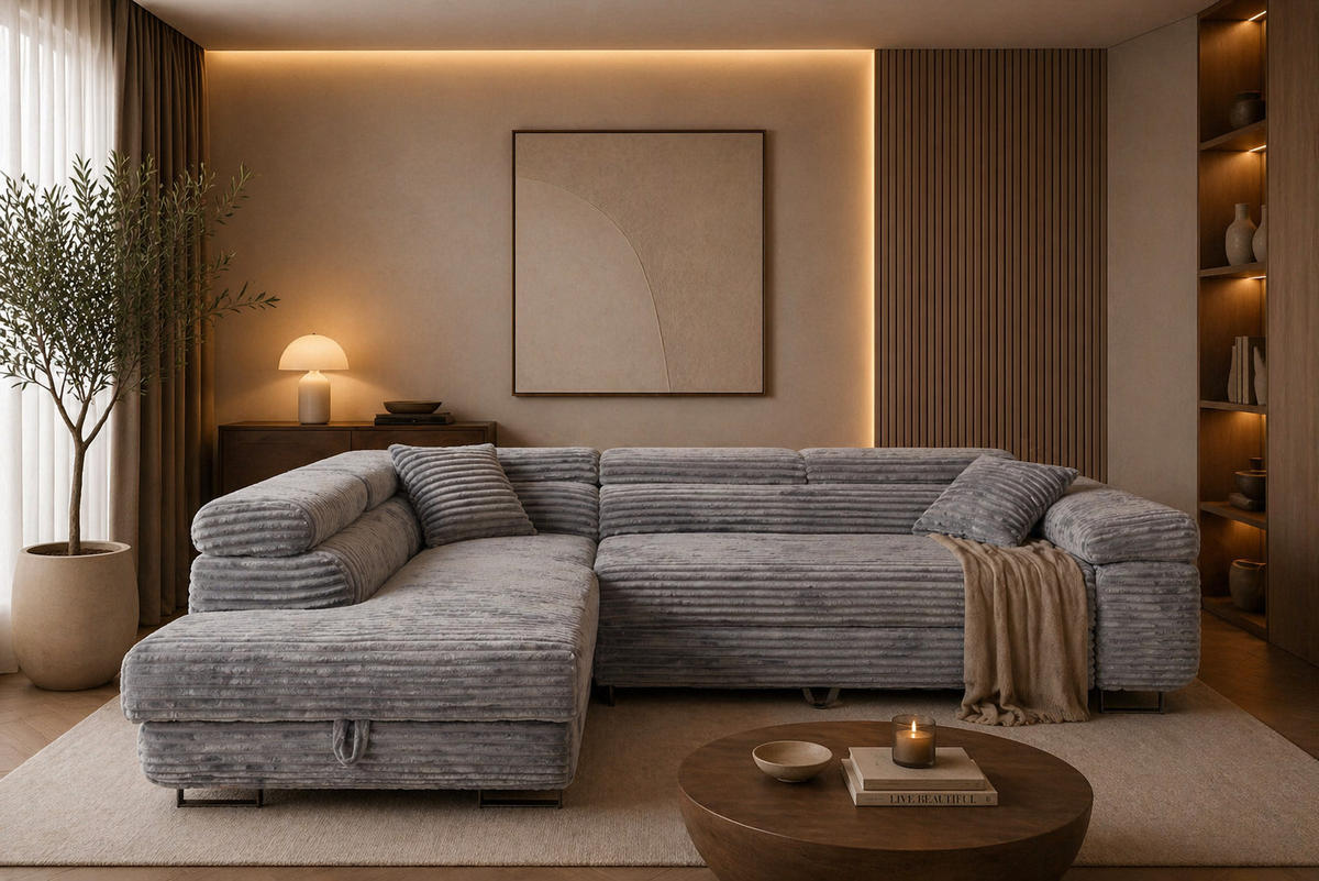 ECKSOFA SERENA L Links mit Stauraum, Hellgrau - Hellgrau, Textil (275/205cm) - KS Home Concept