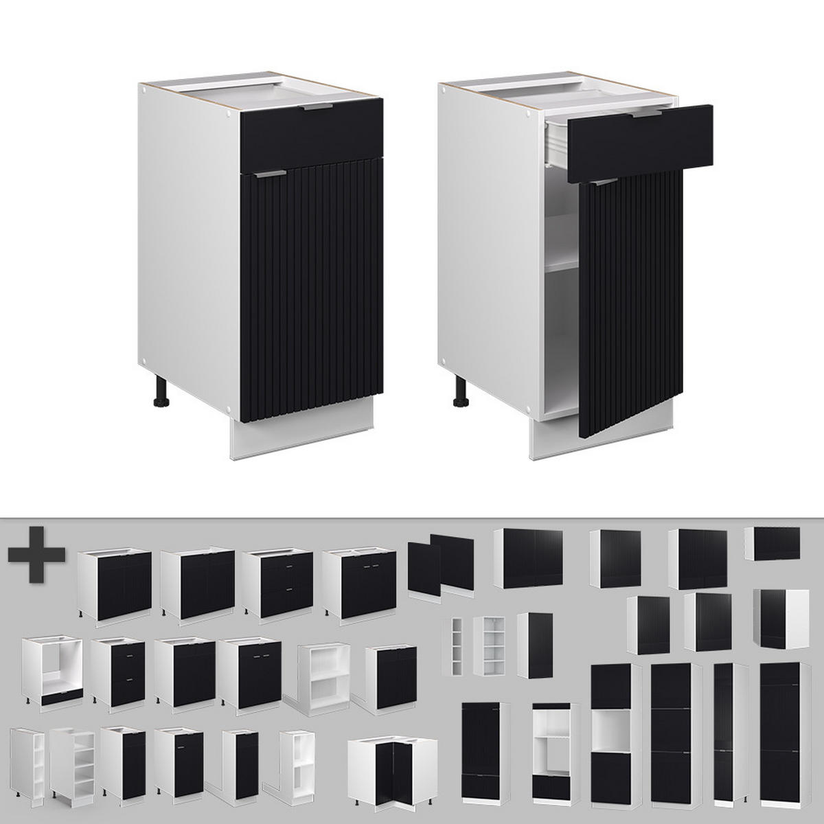 KÜCHENUNTERSCHRANK Fame-Line, Schwarz gestreift, 40 cm, AP Anthrazit - Schwarz/Weiß, Holzwerkstoff (40/82/60cm) - Vicco