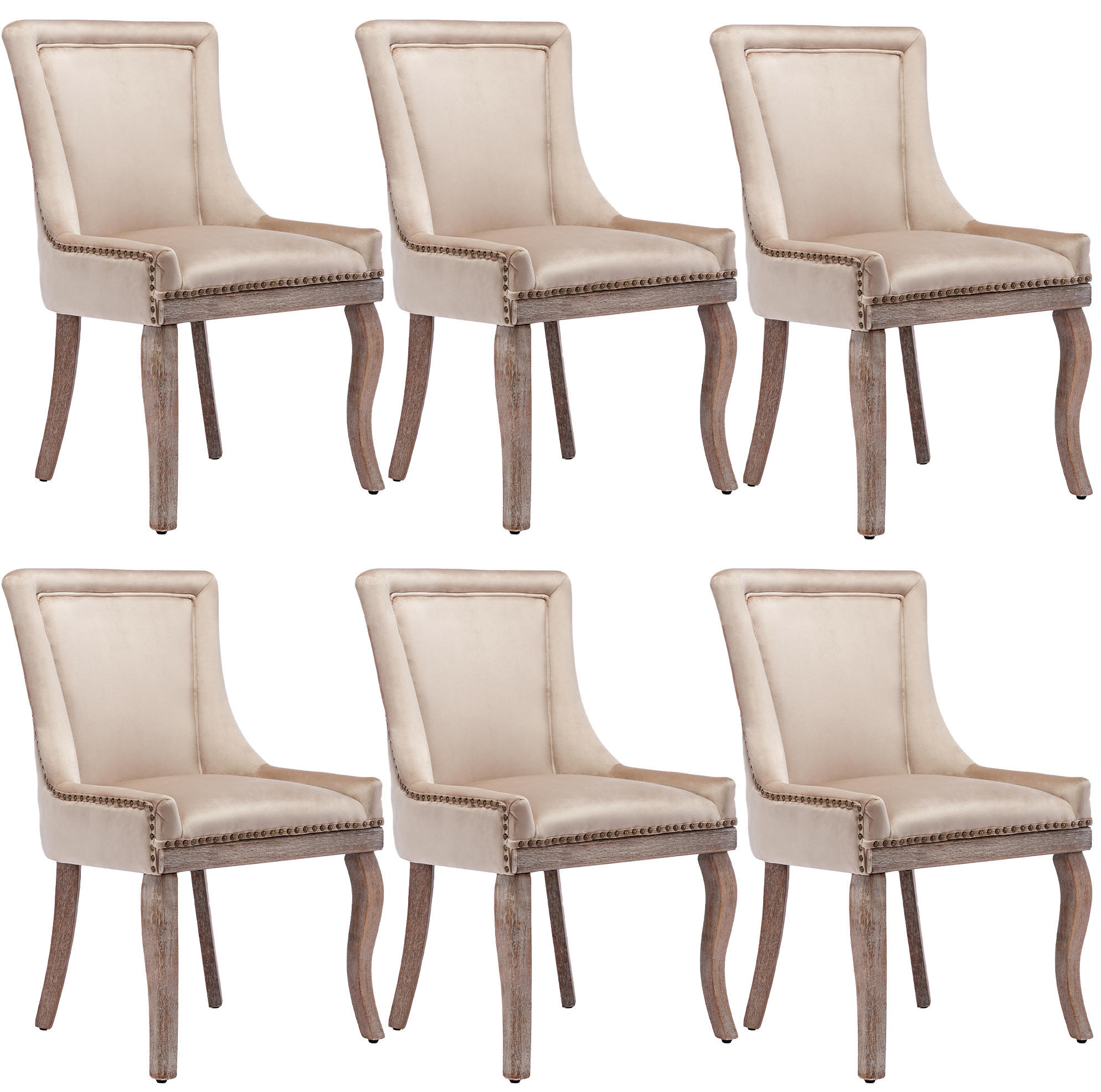 ESSZIMMERSTUHL gepolstert Samt Beige Massivholzrahmen 6er-Set - Beige, Holz (61/91/55.2cm) - Meubliv