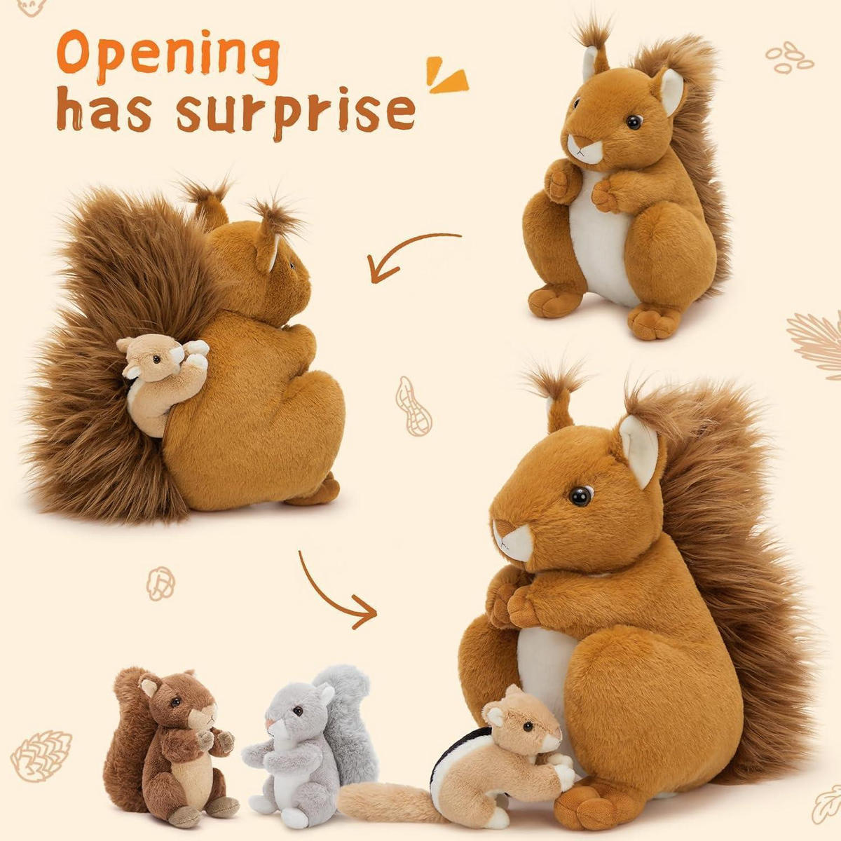STOFFTIER 4-teiliges Set Eichhörnchen mit Babys 35cm Maroon-brown - Braun, Textil (30/35cm)