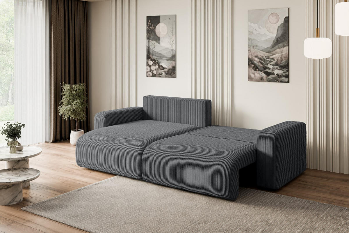 ECKSOFA mit Schlaffunktion und Bettkasten KLEEA-L - 247x143x83 cm Dunkelgrau Cord - Dunkelgrau/Schwarz, Holzwerkstoff/Kunststoff (247/143cm) - ALTDECOR