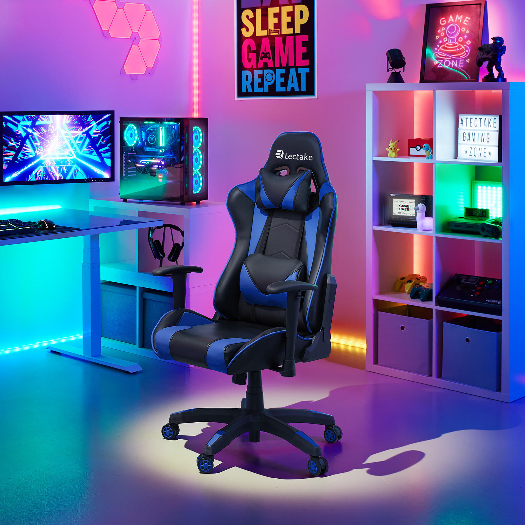 Thumbnail - tectake Racing-Gamingstuhl, Schwarz, Textil, 68x125x69 cm, Kinder- & Jugendzimmer, Jugendmöbel, Gamingstühle