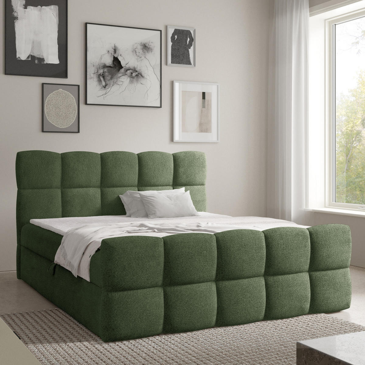 BOXBETT mit zwei Stauräumen 160x200 cm in Grün - Grün, Textil (160/200cm) - Home Collective