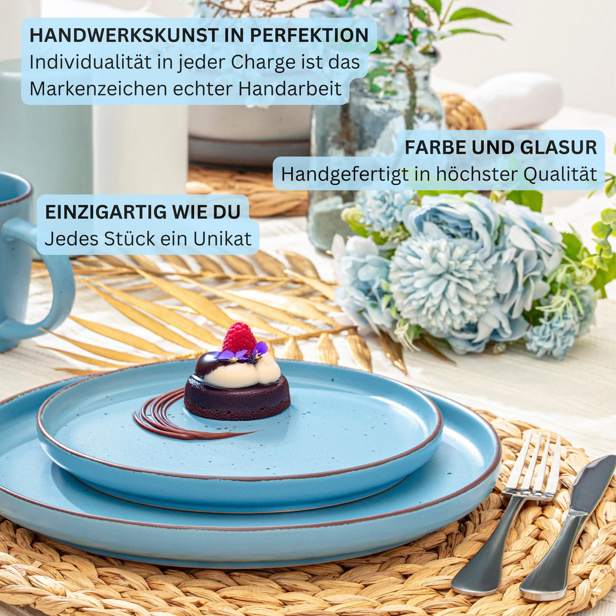 DESSERTTELLER BOMBAY SAPHIR - 4 teilig aus Steingut - Blau, Stein (20.5cm) - Sänger