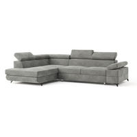 ECKSOFA FAVIEN L-S Hellgrau Velours-Stoff mit Schlaffunktion - Hellgrau, Holz (257/190cm) - MASSENO