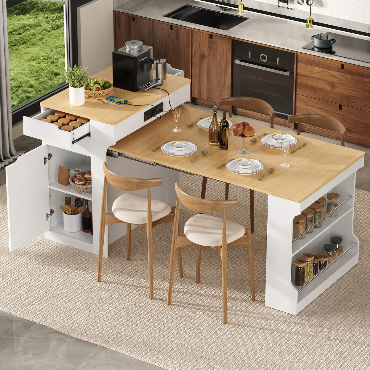 KÜCHENINSEL ausziehbar 55-153/80/93 cm DE-39575 Weiß - Weiß, Holzwerkstoff (80/93/56.2cm) - ComfortXL