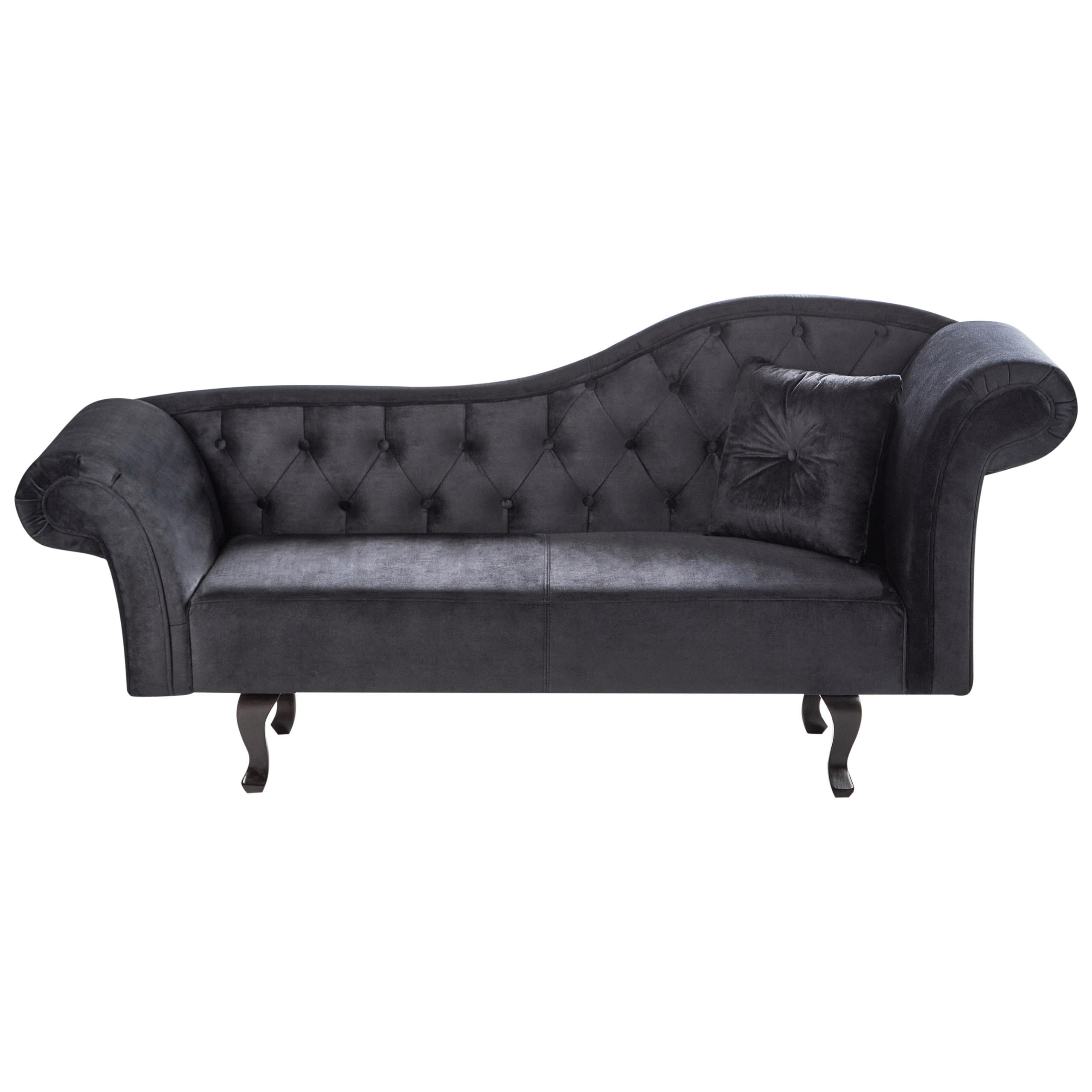 CHAISELONGUE-RECHTSSEITIGE Samtstoff Schwarz mit Kissen Lattes Ii - Schwarz/Braun, Textil (192/81/59cm) - Beliani