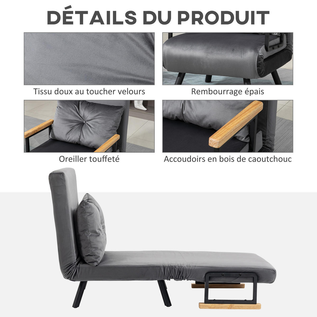 SCHLAFSESSEL DE-14615 mit 5-fach verstellbarer Rückenlehne, Samtbezug Grau - Dunkelgrau, Textil (63/81/73cm) - ComfortXL
