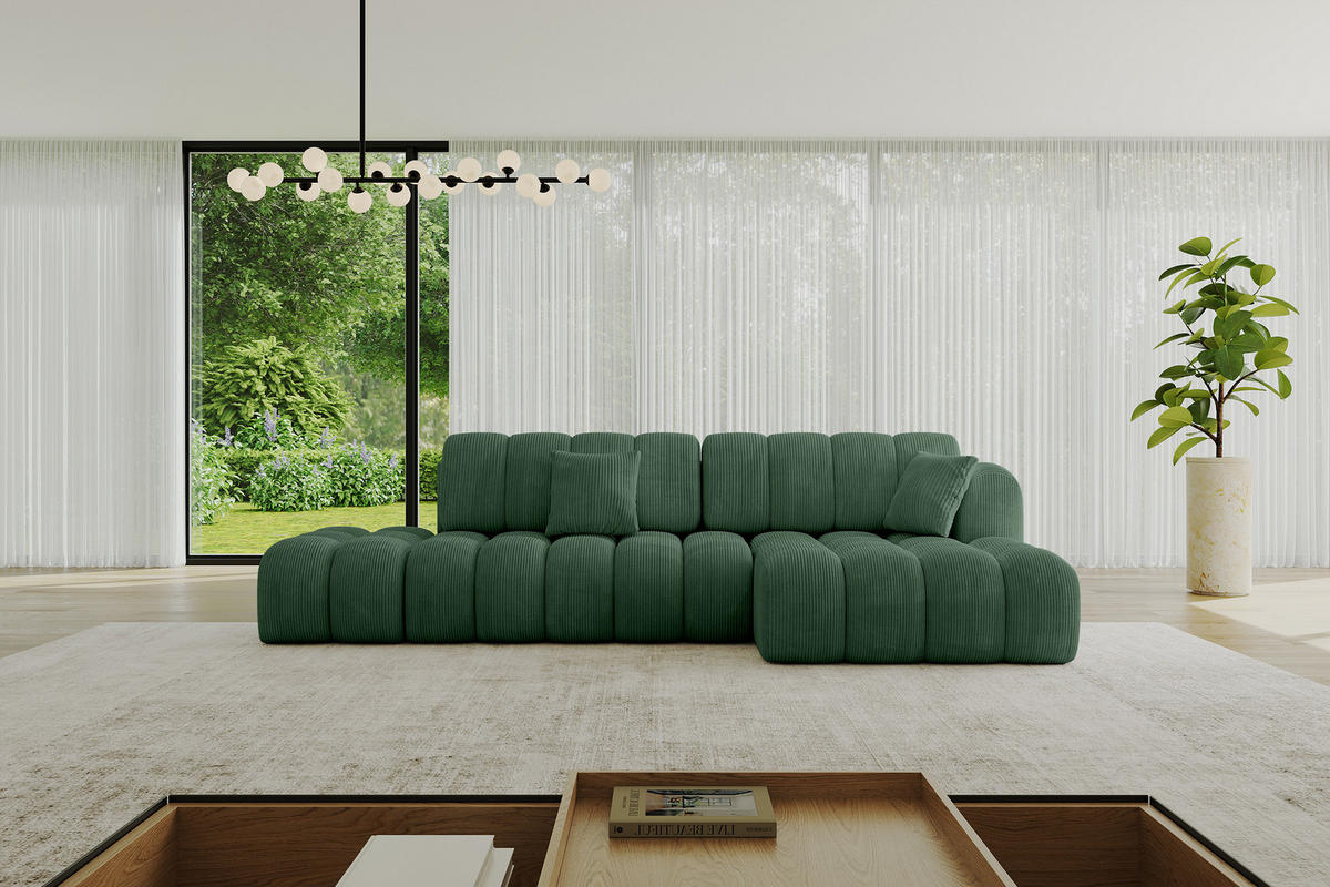 ECKSOFA mit Schlaffunktion Ottomane RECHTS OLEA-L2 321x164x75 Grün Cord - Salbeigrün/Schwarz, Holzwerkstoff/Kunststoff (164/321cm) - ALTDECOR