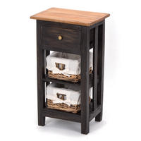 TELEFONTISCH RATTAN 70 mit 2 Rattan-Körben und Schublade, Mahagoni massiv 04 schwarz-natur - Graubraun, Holz (28/38/70cm) - DESIGN DELIGHTS