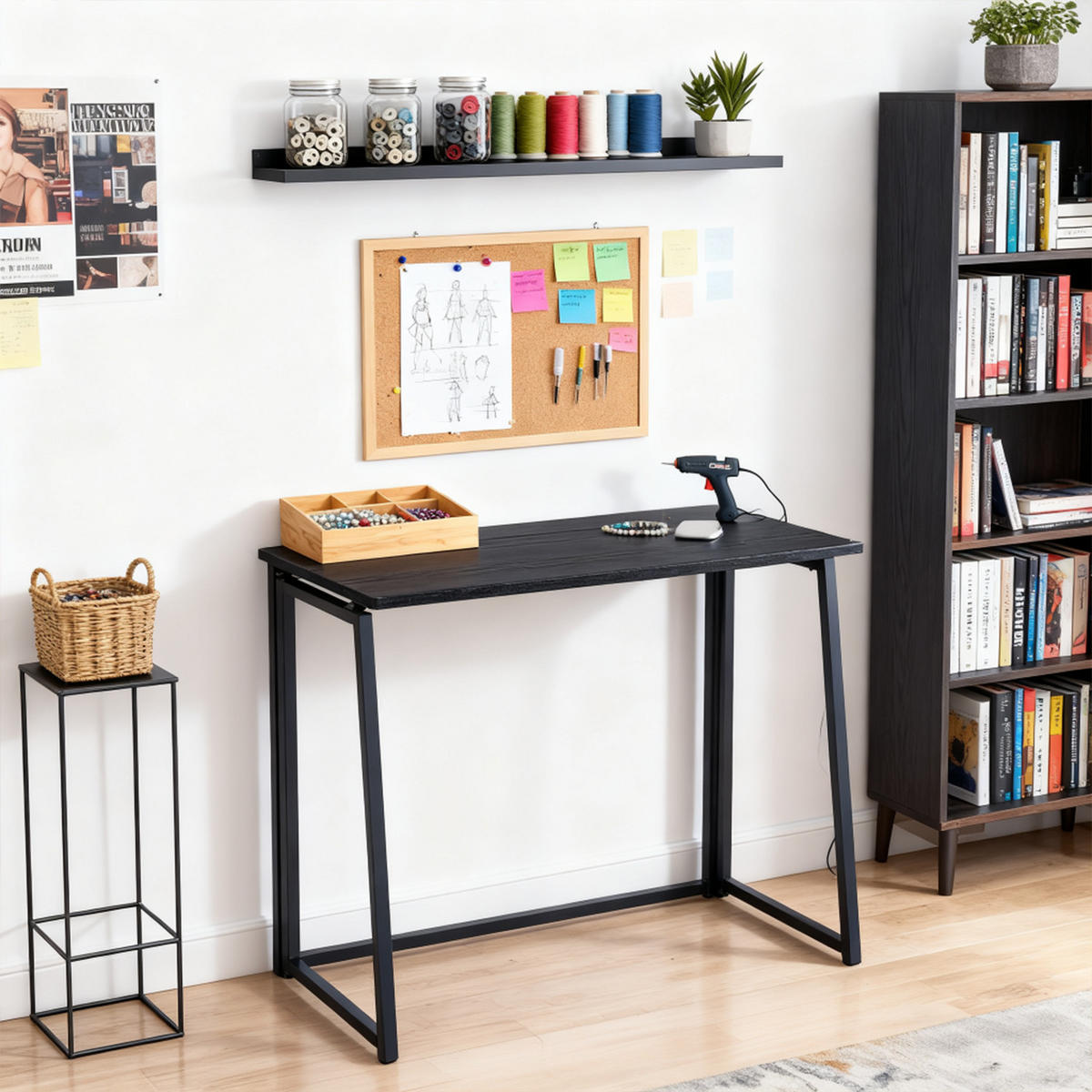 KLAPPTISCH als Schreibtisch und Computertisch, Schwarz - Schwarz, Metall (41.5/78/74cm) - Meubles Cosy