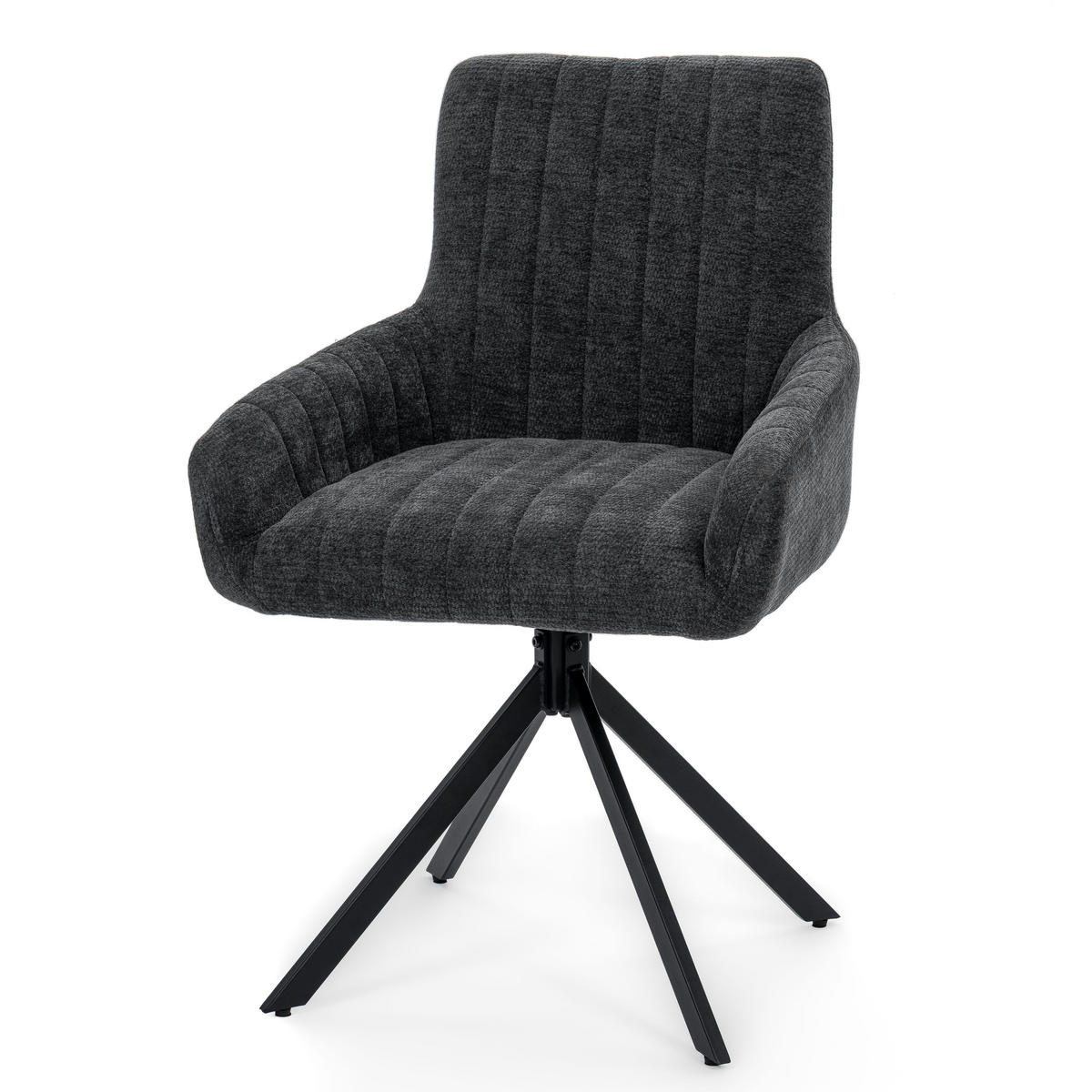 STUHL LUINO drehbar gepolsterter mit Steppung - graphit - Chenille - Dunkelgrau/Schwarz, Textil/Metall (58/87/60cm) - NEW HOME