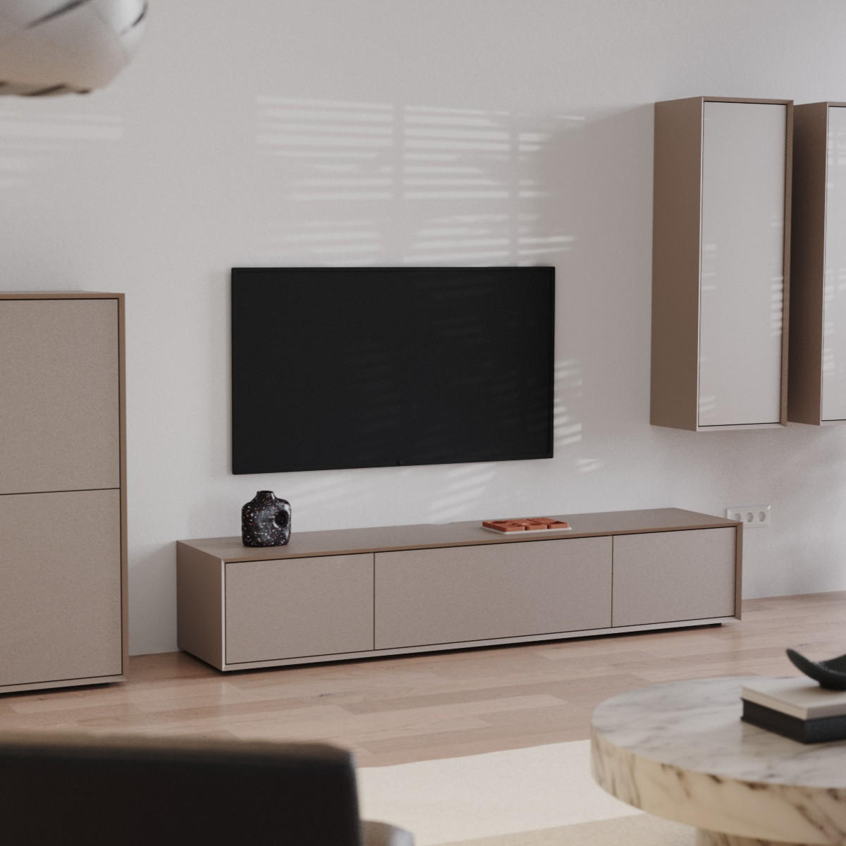 TV-MÖBEL mit 3 Absenkungen 43/200/36 cm - Sandfarben, Holzwerkstoff (43/36/46.5cm) - Calicosy