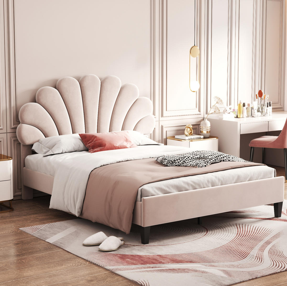 POLSTERBETT 140/200 cm Beige aus Samt mit Lattenrost - Beige, Textil (140/200cm) - OKMYHOME
