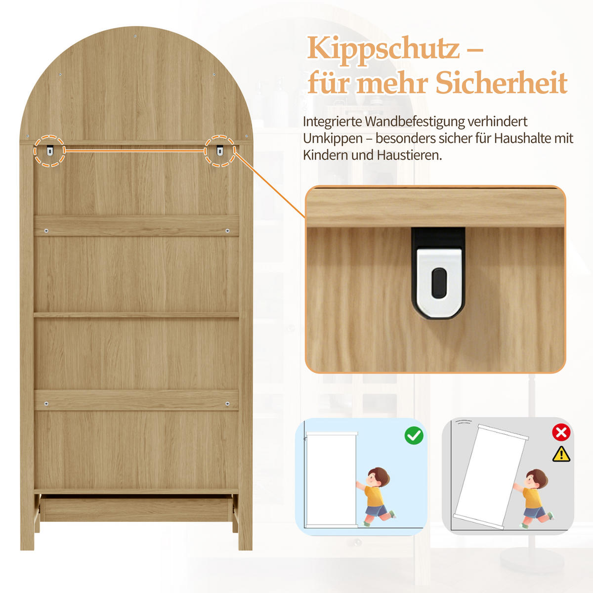 HIGHBOARD Bogen-Design Holzoptik mit Acryl-Türen & Schublade - Naturfarben, Holzwerkstoff (75/170.5/35cm) - Urban Meuble